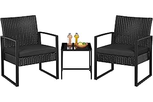 Yaheetech Salon de Jardin Exterieur 2 Fauteuils et 1 Table Basse en Poly Rotin et Métal Mobilier Fauteuils de Jardin pour Balcon/Bar/Bureau Noir
