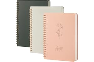 MGGAO 3 spiralne notatniki dla kobiet – estetyczny dziennik/notatnik z dużymi kieszeniami i 7 mm, 60 arkuszy w linie, do szkoły i artykułów biurowych (A5, 13,7 x 20 cm)