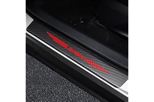 EAGLEG 4 Pezzi Fibra di Carbonio Battitacco per Auto Sticker, per Ren-Ault Scenic, Pellicola del Protezione Davanzale Portiera Auto Anti-Graffio Scuff Adesivi Decorativi Accessori,Red