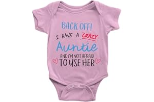 KICKASS TEES Back Off I Have A Crazy Auntie Babygrow Funny New Baby Arrival Aunt Gift Present