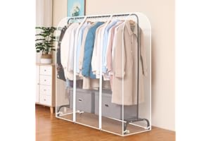 POMUROM Abdeckung für Kleiderständer, Transparente Schutzhülle für Kleiderständer, Abdeckung Kleiderstange mit Reißverschluss, Kleiderbügelschutz, Feuchtigkeitsfest Staubdicht Kleidersack