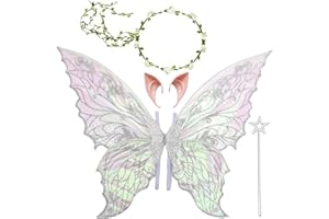 AUZLYA Feenflügel Kostüm,Feenflügel Erwachsene Kinder,Schmetterlingsflügel,Prinzessinnenflügel,mit Elfenöhren,Stirnband und Sterne Feenstäbe,für Halloween Weihnachten Fasching oder Feen Mottopartys
