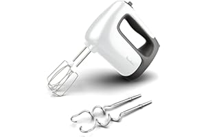 Moulinex Batteur électrique, 500 W, 5 vitesses, Réglage Turbo, 2 fouets + 2 pétrins en acier inoxydable, Idéal pour les préparations légères et épaisses, Prep'Mix+ HM460110