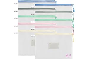 MerryNine 10 Pack Mesh Zipper Pouch Document Bag, A5 Waterproof Plastic Folders Document Pouch for School Office Supplies, Cross Stitch Organizing Storage(A5-8.2x5.8 in)