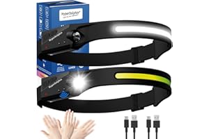 ‎HYPERDOLPHIN (2 Stück) Stirnlampe LED Wiederaufladbar, Kopflampe mit Breitstrahl Stirnleuchte Aufladbar, adventure light, 230 grad, usb c, 350 Lumen, 5 Modi, Bewegungssensor, Wasserdicht, Angeln Joggen