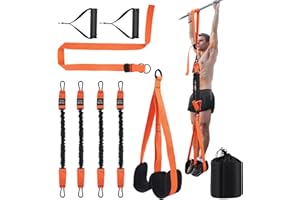 WESDITLY Nastro per trazioni, resistenza a 8 livelli, resistenza 75-300 kg, 4 fasce per trazioni e 2 pedali stabili per poggiapiedi, per la casa, per principianti ed esperti