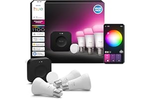 Philips Hue Kit de iniciación: Bridge Pro + botón inteligente + 3 fuentes de luz inteligente A60 E27, ambiente blanco y color, concentrador de luz inteligente, compatible con Apple Home, Amazon Alexa