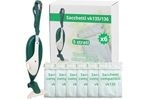 NAMAI - Set di 6 Sacchetti Folletto VK135 e VK136, Ricambi Compatibili, Microfibra Resistente, Antibatterici, Ricambi Folletto (6 Sacchetti)