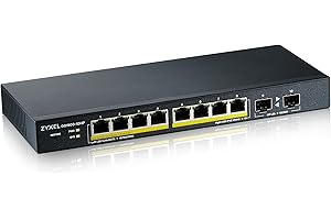 Zyxel Commutateur PoE Gigabit 8 Ports | Smart Managed | Bureau / Montage Mural et Design sans Ventilateur | 8 Ports PoE+ avec Un Budget de 77 W et 2 Ports SFP | VLAN, IGMP, QoS [GS1900-10HP]