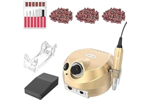 WEIYI Fresa per Unghie Professionale,Elettrico Trapano Chiodo con Pedale Manicure Pedicure Set Kit con 6 Fresa Punte e 300 Levigatura Bande Porpora