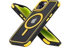 MobNano Hybrid Magnetisch Durchsichtig Hülle für iPhone 13/14 [Kompatibel mit MagSafe] Stoßfest Bumper Transparent Starke Magnet Handyhülle Silicone iPhone 13 14 Case-Schwarz/Gelb