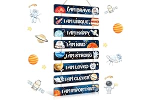KAIRNE Planet Wall Art,Space Wall Decor,The Solar System Wall Decoration for Boys Bedroom,Movational Quotes Hanging Decor,Be Kind Be Brave Inspirational Phrase Wall Art for Kids Bedroom Gift