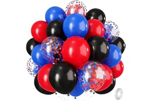 ISNDARE Red Blue Black Balloons, 12 Inch Royal Blue Red Confetti Helium Balloon Set with Black Latex Balloon Kit for Boys Spider Cool Man Halloween Theme Birthday Decor Graduation Party Decoration Supplies