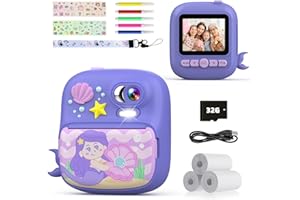 TIATUA Aparat do natychmiastowego drukowania dla dzieci, aparat fotograficzny 2,4 cala, zabawka dla dzieci w wieku 3-14 lat, aparat cyfrowy 1080P HD z kartą 32G i papierem fotograficznym, prezenty