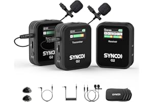 SYNCO Wireless Lavalier Mikrofon, G2(A2) 2.4GHz Ansteckmikrofon Kabellos 8H 200m Reichweite für Kamera mit Echtzeitüberwachung für Vlog YouTube