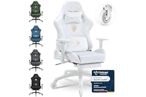 Dowinx Gaming Chair, Breathable and Ergonomic Office Chair Made of Microfibre Velour, Soft Seat Feel Like Fur, Adjustable Desk Chair with Footrest, White