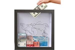 DOETYD Adventure Travel Memory Box,8 In Wooden Adventure Archive Shadow Box Frame for Travel Movie Ticket Photo Postcard Collection Travel Gifts Storage Box with Slot(Black)