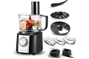 TopStrong, robot da cucina, 800 W, tritatutto, da 2 l, compatto, con 3 dischi per il taglio a fette, tritatutto, impastatore, frusta [Classe di efficienza energetic