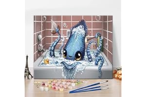 TISHIRON Painting by Numbers Kits, Octopus Bathing Painting by Numbers for Adults Beginners, DIY Cute Octopus Plays Paint by Numbers, 16x20 Inch Paint by Numbers for Home Decoration Without Frame