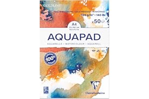 Clairefontaine 975721C Bloc Encollé Goldline Aquapad - 50 Feuilles Papier Aquarelle Blanc Grain Moyen Fin A4 21x29,7 cm 300g