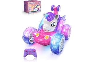 Kiztoys Macchina Telecomandata Bambina - Unicorno Giocattolo per Bambino 3 4 5 6 Anni, RC Stunt Auto Macchinina Radiocomandata con Luci a LED, Unicorno Auto Regalo Compleanno Natale per 3+ Bambini