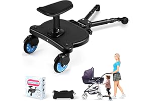 ENERHUB Buggy Board mit Sitz, Kiddy Board mit Aufbewahrungstasche Kompatibel für Kinderwagen, Trittbrett für Kinderwagen Universal, hält Kinder im Alter von 2-6 Jahren bis zu 25 kg (Blaues Rad)