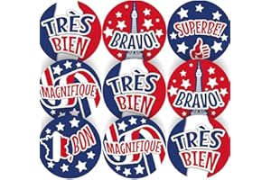 STICKER STOCKER Lot de 144 mots d'éloges en couleur française – 30 mm – Autocollants de récompense brillants pour enseignants et parents
