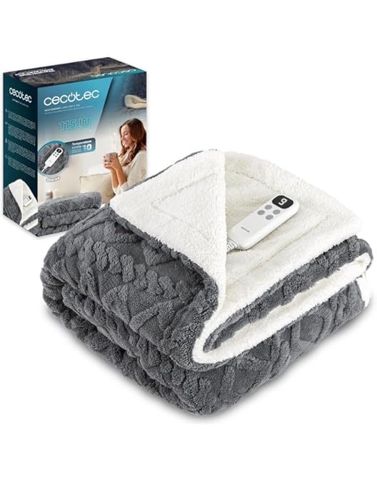 Manta Eléctrica OneAmg 155x180 Cm - 6 Niveles De Calor, Temporizador 10h, Lavable, Mando A Distancia, Gris