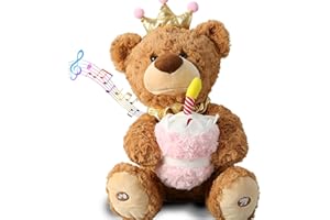 Marsjoy Musikalischer Geburtstags-Plüschbär singender tanzender sprechender Bär wiederholt was Sie sagen, Minicking-Aufnahme-Spielzeug, englisches Lied, leuchtende Kerze mit Cupcake, Stofftier,
