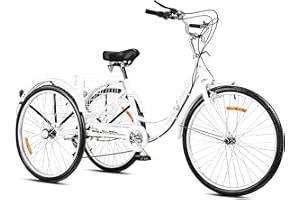 Viribus 26'' Adult Tricycle, 7 Speed Adult Trike 3 Wheel Cargo Bike with Basket & 205 kg Cap for Men Women Seniors, Adjustable Three Wheel Bike Cruiser Bicycle for Shopping Cycling Pedalling