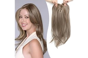Ms Taj Hair Toppers for Thinning Hair 18inch,Ash light brown with highlights Long Layered Hair Toppers for Women Synthetic Add Volume, Natural Straight Clip in Hair Pieces for Women