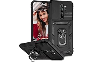 POUHYE Funda para Xiaomi Redmi Note 8 Pro Carcasa Original, Silicone TPU + PC Rugged Bumper Case con 360° Magnético Anillo Soporte, Cubierta de cámara Deslizante Proteger Carcasa Negro