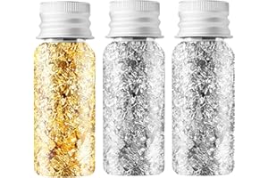 WOOXDYUK 3 bottiglie di lamina d'oro, fiocchi d'oro, foglia d'oro, per fai da te, per dolci, decorazione per torte e torte, decorazione multifunzionale, fai da te, oro/argento