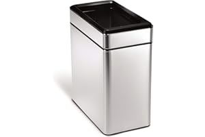 simplehuman CW1225 10L Slim Profile Open Office Business Commercial Bin, podnoszona pokrywa, wiadro wewnętrzne, odporne na odciski palców, szczotkowana stal nierdzewna, szer. 15,8 cm x wys. 33 cm x