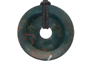 Lebensquelle Plus Edelstein Donut Ø 40 mm + Baumwollband + Edelsteinkarte | Naturstein Anhänger Halskette | Echte Heilsteinkette inkl. Band