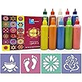 Ascension Rangoli Kolam Powder Colors Bottles Design Creativity Diwali Floor Art Ceramic Colours Rang for Navratri Pongal Pooja Mandir 10 Easy Squeeze Bottles with 4 Rangoli Stencils
