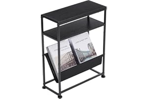 ZEXVIDA Small End Table for Small Spaces - Slim Side Table with Magazine Holder,2 in 1 Design Narrow End Table Living Room,Skinny Bedroom Nightstand Thin Side Magazine Table (Black)