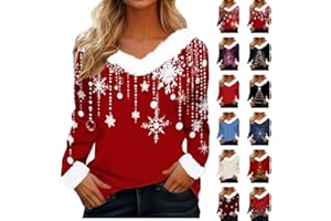 Generisch Weihnachtspulli Damen Langarm Leichtgewicht V-Ausschnitt Flauschige Lustig Weihnachtspullover Damen Weihnachtsshirt Weihnachtsbluse Weihnachtshemd Hässliche Lustige Schickes Oberteil S-XXL