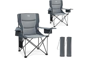 TIMBER RIDGE 2Pcs Chaise Pliante Camping 200kg 63cm Large-siège Confortable Chaise de Exterieur Rembourrée Porte-Gobelet Sac Isotherme Accoudoirs Réglables pour Pêche Voyage Festival