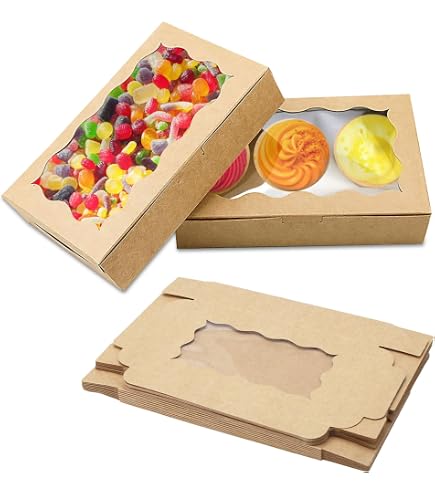 Boîtes à Macarons Cisolen - Lot De 10 - Fenêtre Transparente - Kraft Alimentaire - Marron 20,5x7x5 Cm
