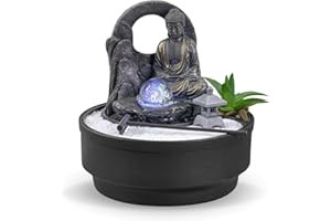 ZEN LIGHT Fontaine d'Intérieur Jardin Zen, Fontaine Cascade Jarre, Lumière LED Coloré, Décoration Ambiance Relaxant, Jardin Zen Sable Blanc, Fontaine de Table Circuit fermé, H21 cm - Sumana Zen’Light