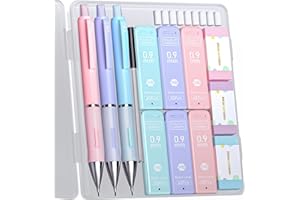 Four Candies Porte-mines Pastel - 3 porte-mines 0.9mm avec 360 mines HB, 3 gommes et 9 gommes de rechange, porte-mines mignons pour les étudiants qui dessinent et écrivent