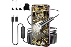 Ruycllo Endoscopic Camera with Light - 8mm 1920 HD Probe, 6 LEDs, Semi-Rigid Cable 5M, IP67 - Channel Inspection Camera for Android and iOS, Endoscope for Car Repair, Plumbing, Home