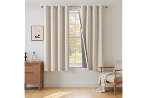 INOVADAY 100% Blackout Curtains 54 Inch Drop 2 Panels, Thermal Insulated Eyelet Curtains with Coating Back Layer for Bedroom & Living Room, 46" W x 54" L, Cream