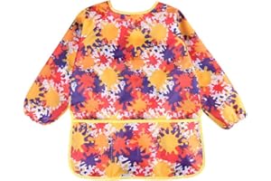 CUHZA Malschürze Kinder, Malkittel Kinder Wasserdicht Kinder malschürze 2-8 Jahre Mädchen/Junge, Bastelschürze Malerkittel für Kinder mit 3 Taschen für grundschule Kunst Malerei,Kochen, Laboraktivität