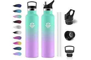 KOLLYKOLLA Borraccia Termica 1L, Bottiglia Termica a Prova di Perdite, senza BPA, Riutilizzabile, Facile Pulizia, Borraccia Acciaio Inox con Cannuccia, Termos per Adulto, Campeggio, Ciclismo, Viaggio, Yoga