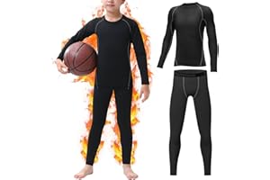Rolimaka Kids Base Layer Boys Thermals Long Sleeve Top & Tights Fleece Lined Football Compression Set Athletic Kids Thermal Base Layer Set Thermal Underwear Skins Youths for Biking Ski & Running