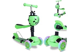 ‎HABIB GRUPPE Habib Gruppe 3-in-1 Kinderroller für Jungen und Mädchen - Abnehmbarer Sitz, LED-Räder, Höheverstellbarer Lenker, Tretroller - Kinder Roller Outdoor Spiel, für 2-8 Jahre Kinder