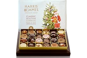 Harris & James Christmas 24 Piece Chocolates Gift Box. Handmade Luxury Chocolates - White Chocolate, Milk Chocolate & Dark Chocolate. Selection Box Including 12 Different Chocolate Varieties.