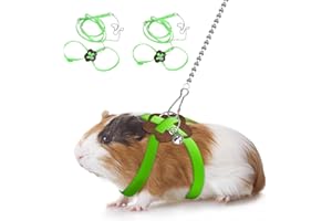 CQJ 2 Pack adjustable Hamster Leash Harness for Harness for Ferret Baby Rabbit Hamster Rat Mouse Leash Lead with bell (Green)